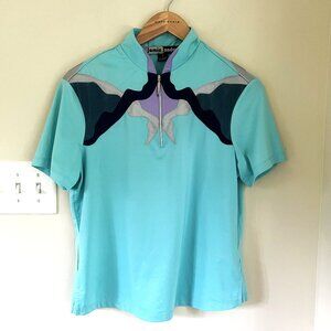 Jamie Sadock Short Sleeve Golf Top, Turquoise/Silver/Navy, Size M